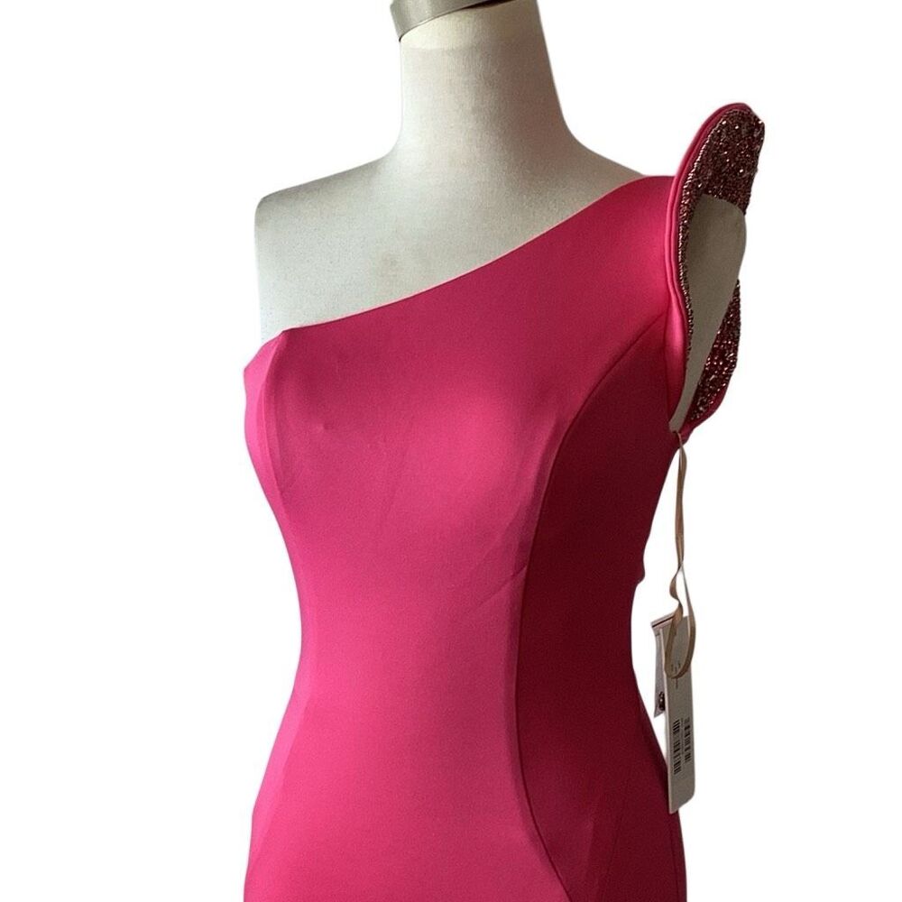 NWT Jovani Pink Beaded One Shoulder Evening Gown Pageant Black Tie Gala 8 - Picture 3 of 11